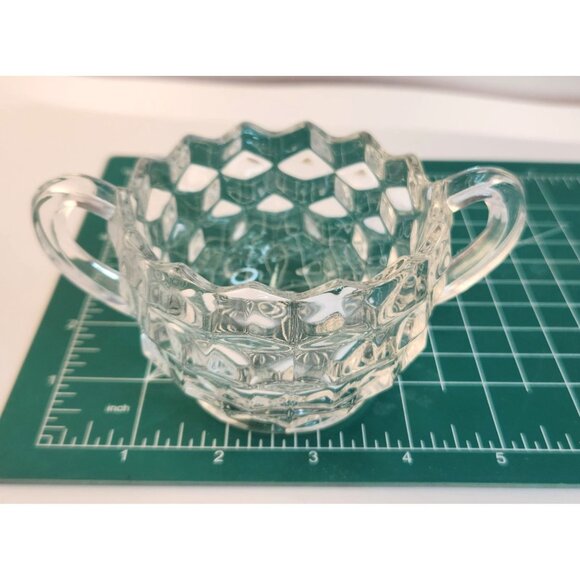 Vintage Fostoria American Cube Pattern Glass Vases, Glass Sugar and Creamer - Picture 7 of 13